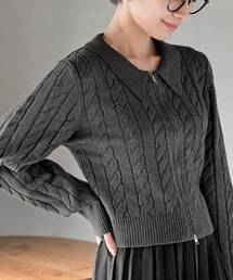 rps（アールピーエス）の「ダブルＺＩＰショート丈ケーブルニットプルオーバー（ニット/セーター）」