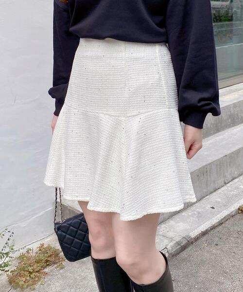 INGNI（イング）の「裾切替スパンコールツイードフレアスカート（スカート・レディース・ミント/ブラック/アイボリー・FREE）」の2枚目の写真