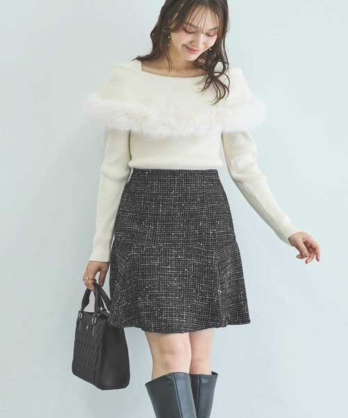 INGNI（イング）の「裾切替スパンコールツイードフレアスカート（スカート・レディース・ミント/ブラック/アイボリー・FREE）」の3枚目の写真