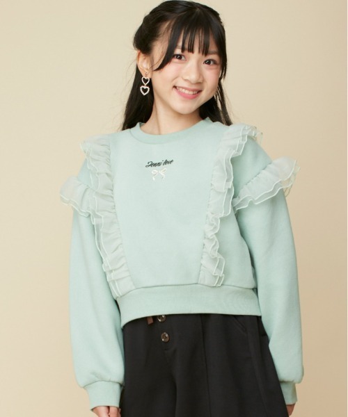 JENNI love(ジェニィラブ)の「【あったか】裏起毛チュールフリルトレーナー(スウェット・キッズ・ブラック/ミント/ラベンダー・130cm/140cm/150cm/160cm)」の3枚目の写真