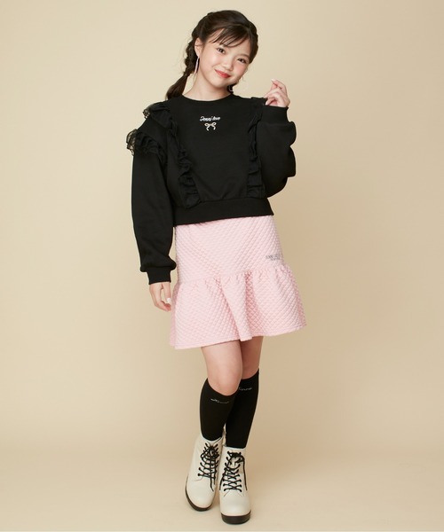 JENNI love(ジェニィラブ)の「【あったか】裏起毛チュールフリルトレーナー(スウェット・キッズ・ブラック/ミント/ラベンダー・130cm/140cm/150cm/160cm)」の4枚目の写真