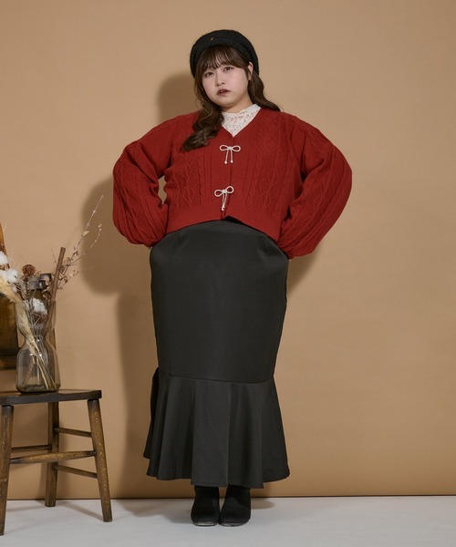 Louiosy（ルオシー）の「【大きいサイズ】リボンケーブルカーディガン（ニット/セーター・レディース・レッド/ブラック/アイボリー・3L/4L）」の19枚目の写真