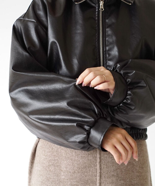 セール】ショート丈 フェイクレザージャケット（ライダースジャケット