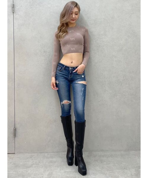 GYDA（ジェイダ）の「GYGY patternプチハイニットトップス（ニット/セーター・レディース・ベージュ/オフホワイト/ブラック・FREE）」の12枚目の写真