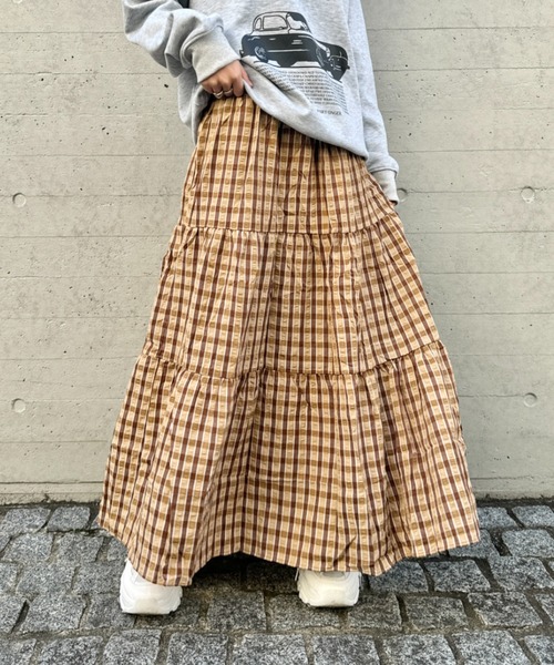 セール】チェック柄ティアードスカート（スカート）｜SOLLON