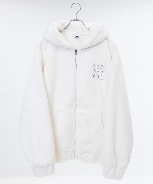 Red Cap Girl(レッドキャプガール)の「【a-r】〔Red Cap Girl/レッドキャップガール〕ラビットファー バックフェルト刺繍 フードジャケット(ブルゾン・レディース・ホワイト/ブラック/モカ・MEDIUM/LARGE)」の4枚目の写真