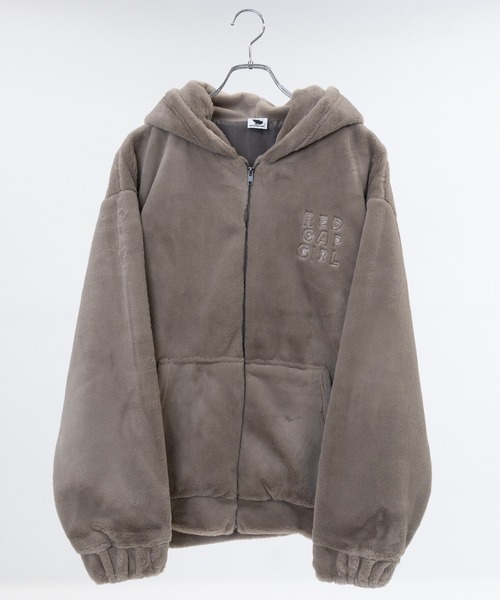 Red Cap Girl(レッドキャプガール)の「【a-r】〔Red Cap Girl/レッドキャップガール〕ラビットファー バックフェルト刺繍 フードジャケット(ブルゾン・レディース・ホワイト/ブラック/モカ・MEDIUM/LARGE)」の6枚目の写真