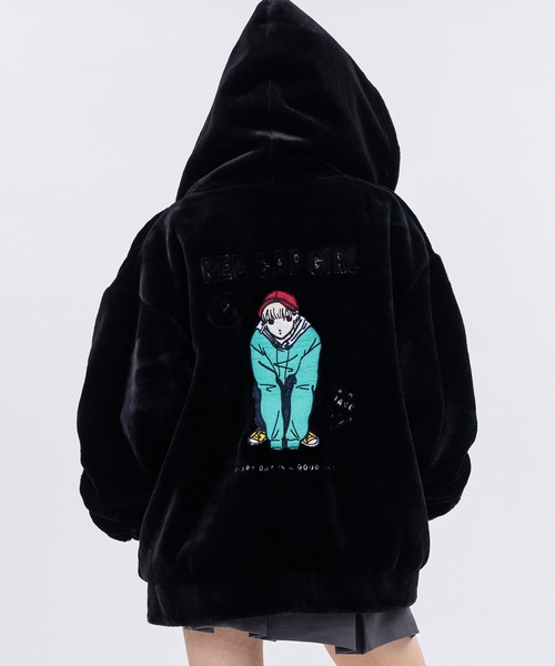 Red Cap Girl(レッドキャプガール)の「【a-r】〔Red Cap Girl/レッドキャップガール〕ラビットファー バックフェルト刺繍 フードジャケット(ブルゾン・レディース・ホワイト/ブラック/モカ・MEDIUM/LARGE)」の19枚目の写真