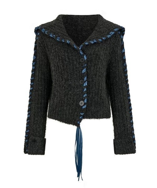 セール】セーラー襟リボン編み込みデザイン ニットカーディガン