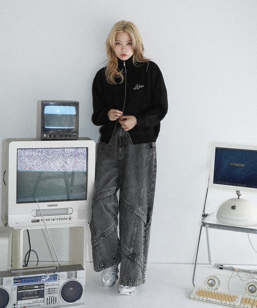 MSG(エムエスジー)の「メタルプレートヴィンテージライクダブルジップアップニット(ニット/セーター・メンズ・ブラック系/グレー系/ブラウン系・S/M/L/XL)」の21枚目の写真