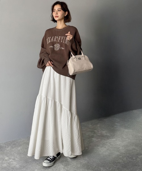 classicalelf(クラシカルエルフ)の「レトロなムードが大人可愛い。シアーサッカーアシンメトリーティアードスカート(ロング丈)(スカート・レディース・ブラウン系その他/ブラック/ブラック系その他/オフホワイト・LARGE/MEDIUM/SMALL/X-LARGE)」の15枚目の写真