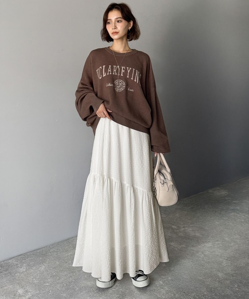 classicalelf(クラシカルエルフ)の「レトロなムードが大人可愛い。シアーサッカーアシンメトリーティアードスカート(ロング丈)(スカート・レディース・ブラウン系その他/ブラック/ブラック系その他/オフホワイト・LARGE/MEDIUM/SMALL/X-LARGE)」の16枚目の写真