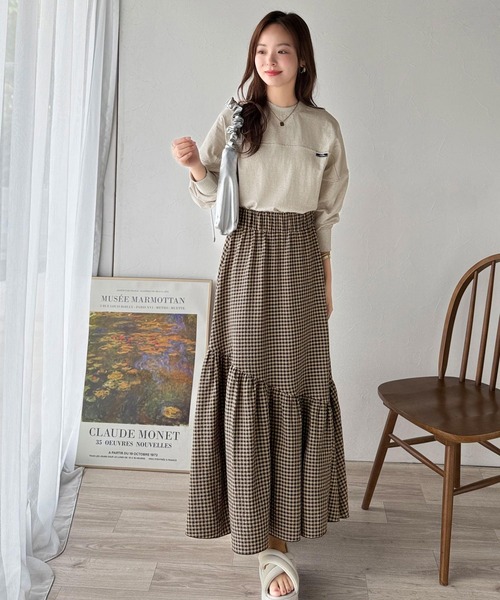 classicalelf(クラシカルエルフ)の「レトロなムードが大人可愛い。シアーサッカーアシンメトリーティアードスカート(ロング丈)(スカート・レディース・ブラウン系その他/ブラック/ブラック系その他/オフホワイト・LARGE/MEDIUM/SMALL/X-LARGE)」の10枚目の写真
