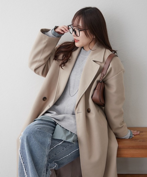 Remind me and forever（リマインドミーアンドフォーエバー）の「サイドスリットテーラードコート（チェスターコート・レディース・ブラウン/ブラック/アイボリー/ブルー/グレイッシュベージュ・FREE）」の5枚目の写真