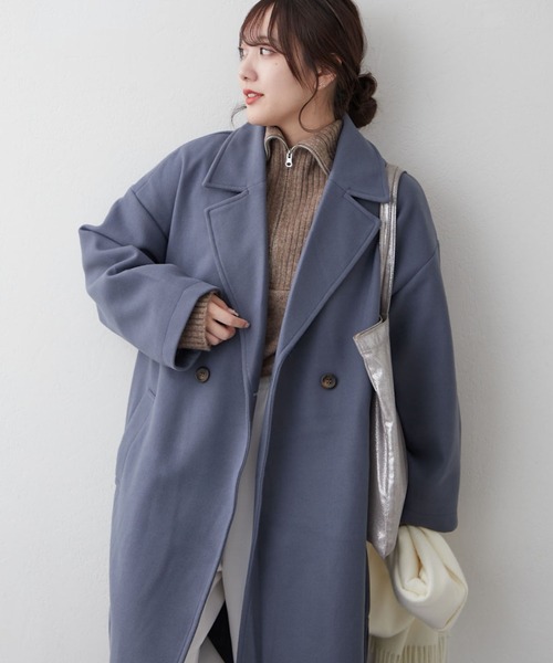 Remind me and forever（リマインドミーアンドフォーエバー）の「サイドスリットテーラードコート（チェスターコート・レディース・ブラウン/ブラック/アイボリー/ブルー/グレイッシュベージュ・FREE）」の2枚目の写真