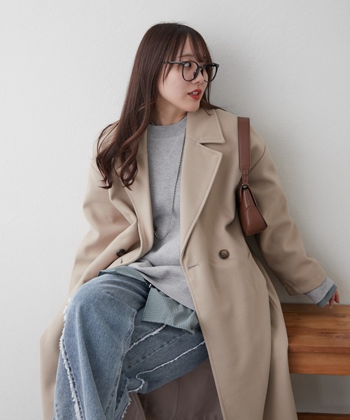 Remind me and forever（リマインドミーアンドフォーエバー）の「サイドスリットテーラードコート（チェスターコート・レディース・ブラウン/ブラック/アイボリー/ブルー/グレイッシュベージュ・FREE）」の13枚目の写真