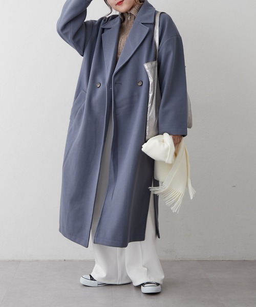 Remind me and forever（リマインドミーアンドフォーエバー）の「サイドスリットテーラードコート（チェスターコート・レディース・ブラウン/ブラック/アイボリー/ブルー/グレイッシュベージュ・FREE）」の10枚目の写真