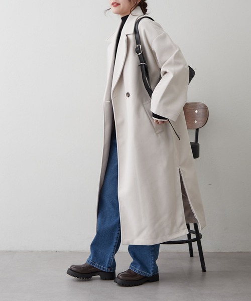 Remind me and forever（リマインドミーアンドフォーエバー）の「サイドスリットテーラードコート（チェスターコート・レディース・ブラウン/ブラック/アイボリー/ブルー/グレイッシュベージュ・FREE）」の8枚目の写真