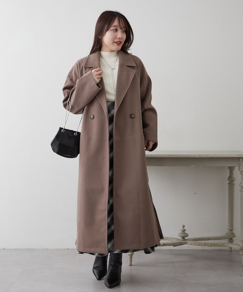 Remind me and forever（リマインドミーアンドフォーエバー）の「サイドスリットテーラードコート（チェスターコート・レディース・ブラウン/ブラック/アイボリー/ブルー/グレイッシュベージュ・FREE）」の6枚目の写真