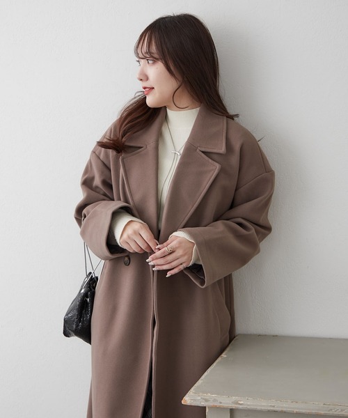 Remind me and forever（リマインドミーアンドフォーエバー）の「サイドスリットテーラードコート（チェスターコート・レディース・ブラウン/ブラック/アイボリー/ブルー/グレイッシュベージュ・FREE）」の7枚目の写真