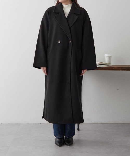 Remind me and forever（リマインドミーアンドフォーエバー）の「サイドスリットテーラードコート（チェスターコート・レディース・ブラウン/ブラック/アイボリー/ブルー/グレイッシュベージュ・FREE）」の20枚目の写真