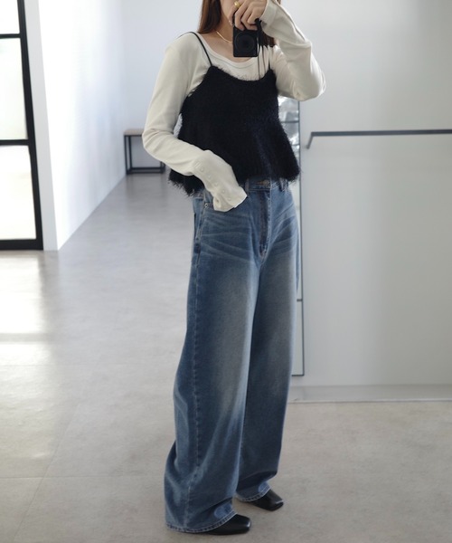 andme(アンドミー)の「ワイドデニムカーブパンツ(デニムパンツ・レディース・ブラック/ライトブルー/ブルー・L/M)」の4枚目の写真