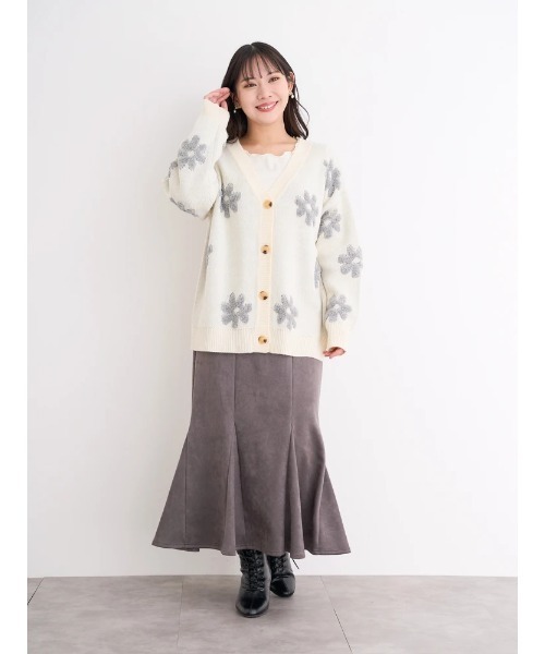 Re-J&SUPURE(リジェイアンドスプル)の「【大きいサイズ】【WEB限定】フラワージャガードニットカーディガン(カーディガン/ボレロ・レディース・オフホワイト/ピンク/ダークグレー・X-LARGE/XX-LARGE)」の8枚目の写真