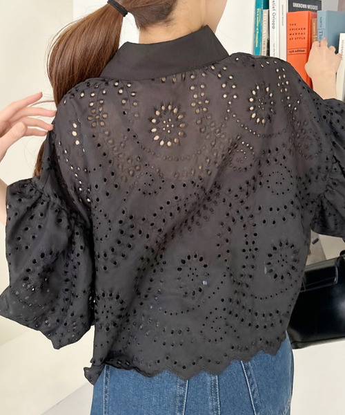 Eclat one(エクラワン)の「【Eclat one】ビッグカラー アイレット レース バルーンスリーブ シャツブラウス(シャツ/ブラウス・レディース・ホワイト/ブルー/ブラック・FREE)」の21枚目の写真