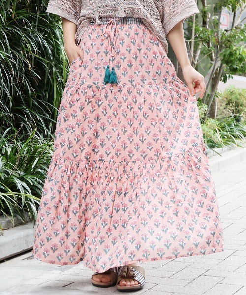 チチカカ（チチカカ）の「Shanti Shanti ジョリーブロックプリントスカート【WEB限定】（スカート・レディース・グリーン/ブルー/ピンク・FREE）」の3枚目の写真