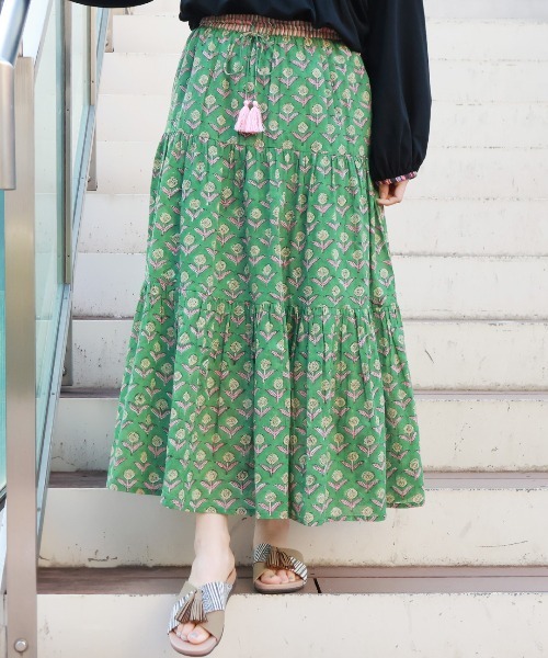 チチカカ（チチカカ）の「Shanti Shanti ジョリーブロックプリントスカート【WEB限定】（スカート・レディース・グリーン/ブルー/ピンク・FREE）」の2枚目の写真