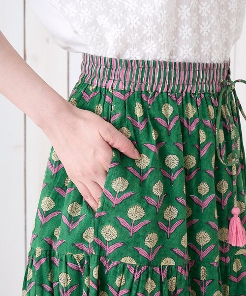 チチカカ（チチカカ）の「Shanti Shanti ジョリーブロックプリントスカート【WEB限定】（スカート・レディース・グリーン/ブルー/ピンク・FREE）」の11枚目の写真