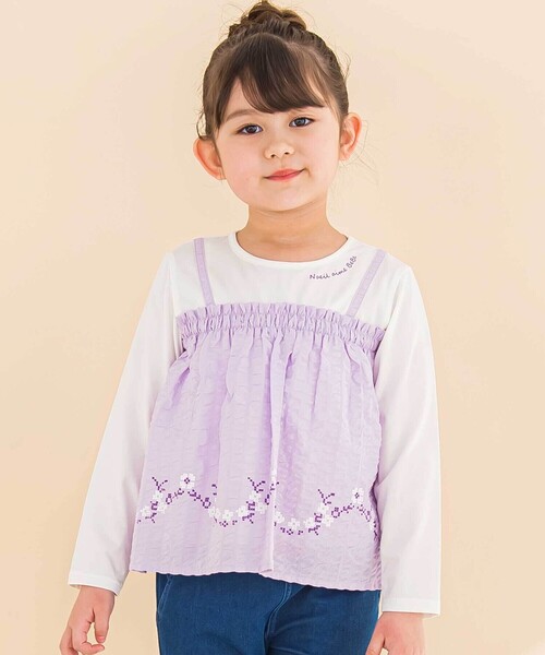 キャミ重ね着風刺しゅうTシャツ(80~130cm)（Tシャツ/カットソー）｜Noeil aime BeBe（ノイユエイムベベ） 5,005円