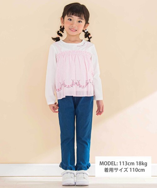 Noeil aime BeBe（ノイユエイムベベ）の「キャミ重ね着風刺しゅうTシャツ(80~130cm)（Tシャツ/カットソー・キッズ・パープル系その他/ピンク系その他・110cm/90cm/100cm/130cm/120cm/80ｃｍ）」の17枚目の写真
