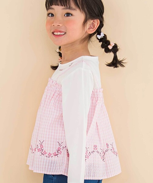 Noeil aime BeBe（ノイユエイムベベ）の「キャミ重ね着風刺しゅうTシャツ(80~130cm)（Tシャツ/カットソー・キッズ・パープル系その他/ピンク系その他・110cm/90cm/100cm/130cm/120cm/80ｃｍ）」の19枚目の写真