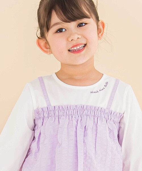 Noeil aime BeBe（ノイユエイムベベ）の「キャミ重ね着風刺しゅうTシャツ(80~130cm)（Tシャツ/カットソー・キッズ・パープル系その他/ピンク系その他・110cm/90cm/100cm/130cm/120cm/80ｃｍ）」の4枚目の写真