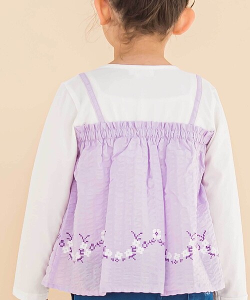 Noeil aime BeBe（ノイユエイムベベ）の「キャミ重ね着風刺しゅうTシャツ(80~130cm)（Tシャツ/カットソー・キッズ・パープル系その他/ピンク系その他・110cm/90cm/100cm/130cm/120cm/80ｃｍ）」の5枚目の写真
