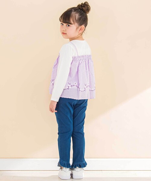 Noeil aime BeBe（ノイユエイムベベ）の「キャミ重ね着風刺しゅうTシャツ(80~130cm)（Tシャツ/カットソー・キッズ・パープル系その他/ピンク系その他・110cm/90cm/100cm/130cm/120cm/80ｃｍ）」の6枚目の写真