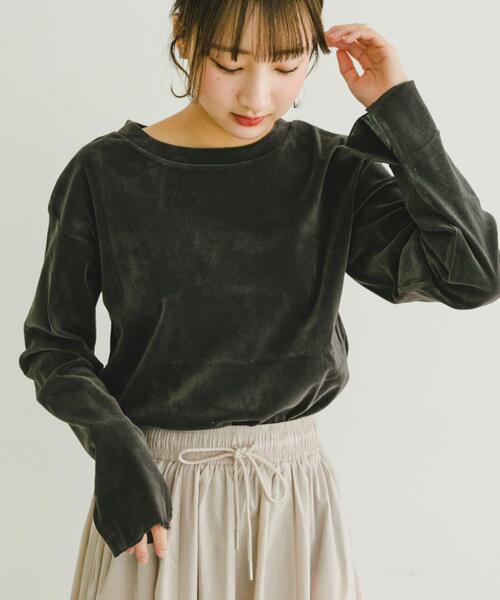 ITEMS URBANRESEARCH（アイテムズ アーバンリサーチ）の「シアーベロアロングTシャツ（Tシャツ/カットソー・レディース・オフホワイト/チャコールグレー/マスタード・FREE）」の2枚目の写真