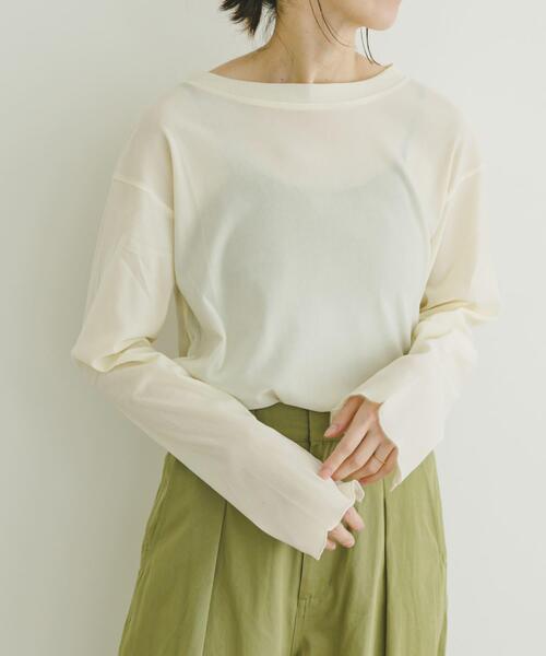 ITEMS URBANRESEARCH（アイテムズ アーバンリサーチ）の「シアーベロアロングTシャツ（Tシャツ/カットソー・レディース・オフホワイト/チャコールグレー/マスタード・FREE）」の9枚目の写真