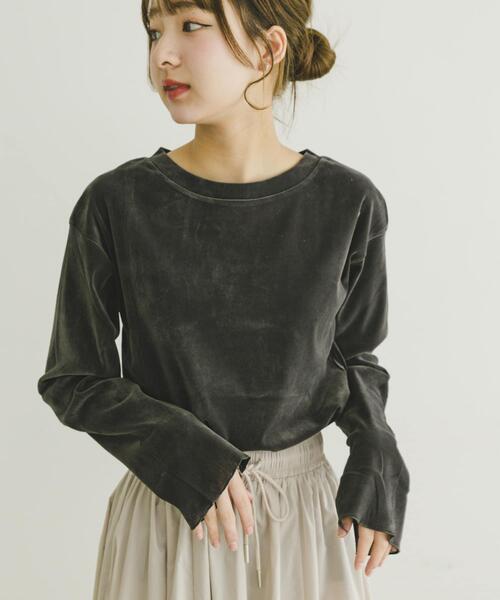 ITEMS URBANRESEARCH（アイテムズ アーバンリサーチ）の「シアーベロアロングTシャツ（Tシャツ/カットソー・レディース・オフホワイト/チャコールグレー/マスタード・FREE）」の14枚目の写真