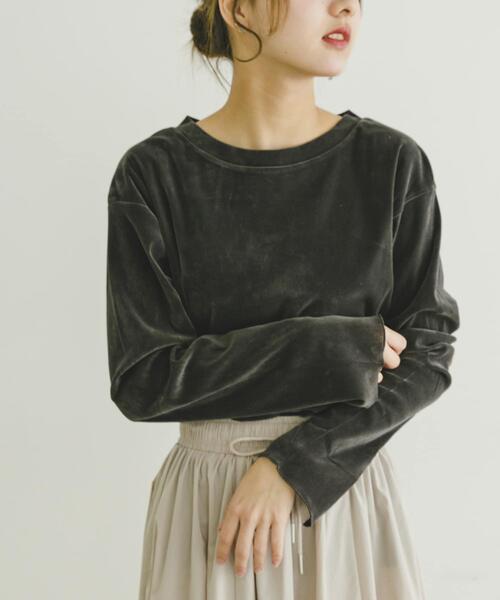 ITEMS URBANRESEARCH（アイテムズ アーバンリサーチ）の「シアーベロアロングTシャツ（Tシャツ/カットソー・レディース・オフホワイト/チャコールグレー/マスタード・FREE）」の15枚目の写真