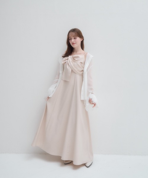 mellowneon（メロウネオン）の「リボンデザインワンピース（ワンピース・レディース・チャコールグレー/アイボリー・SMALL/MEDIUM）」の5枚目の写真