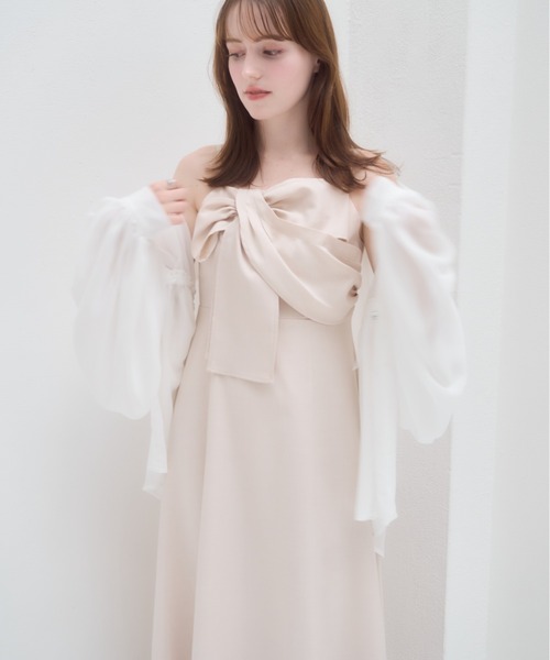 mellowneon（メロウネオン）の「リボンデザインワンピース（ワンピース・レディース・チャコールグレー/アイボリー・SMALL/MEDIUM）」の4枚目の写真