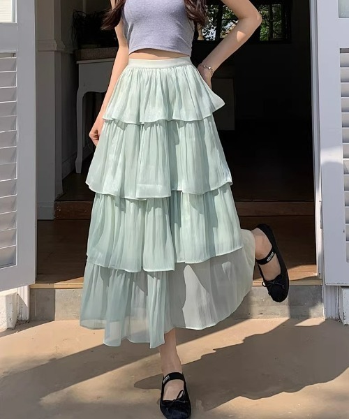 ampm(エーエムピーエム)の「【ampm】4段ティアードフリルボリュームチュールスカート(スカート・レディース・ピンク/アイボリー/グリーン・FREE)」の3枚目の写真