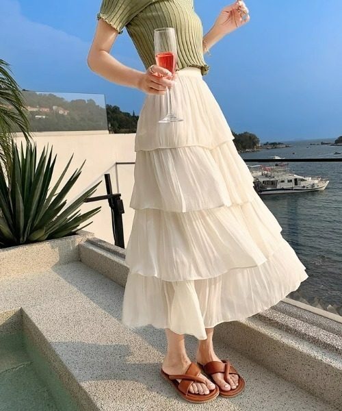 ampm(エーエムピーエム)の「【ampm】4段ティアードフリルボリュームチュールスカート(スカート・レディース・ピンク/アイボリー/グリーン・FREE)」の6枚目の写真