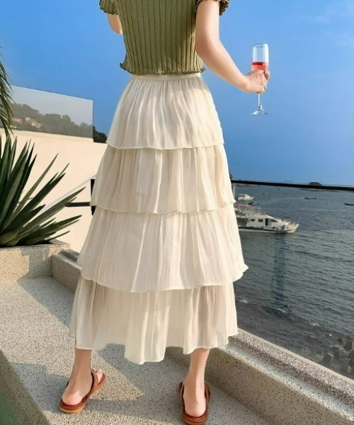 ampm(エーエムピーエム)の「【ampm】4段ティアードフリルボリュームチュールスカート(スカート・レディース・ピンク/アイボリー/グリーン・FREE)」の9枚目の写真
