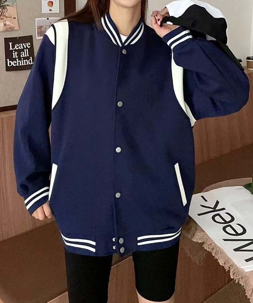 aimoha（アイモハ）の「リブデザインスポーティースタジャン（スタジャン・レディース・ブラック/ネイビー/ベージュ・FREE）」の3枚目の写真