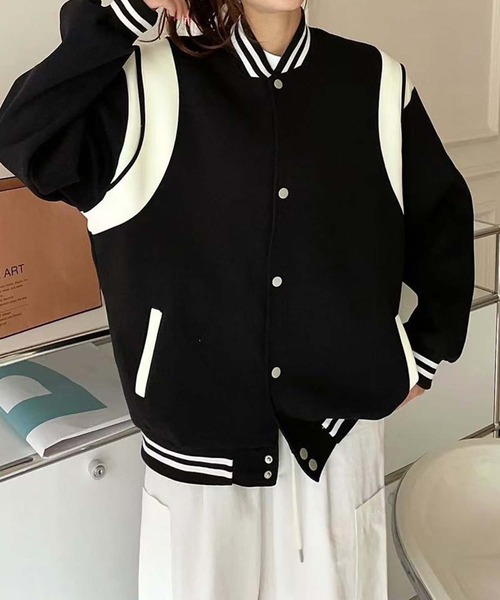 aimoha（アイモハ）の「リブデザインスポーティースタジャン（スタジャン・レディース・ブラック/ネイビー/ベージュ・FREE）」の7枚目の写真