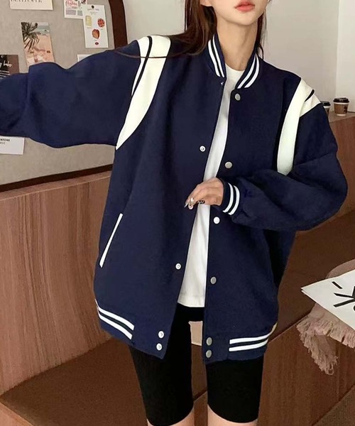 aimoha（アイモハ）の「リブデザインスポーティースタジャン（スタジャン・レディース・ブラック/ネイビー/ベージュ・FREE）」の6枚目の写真