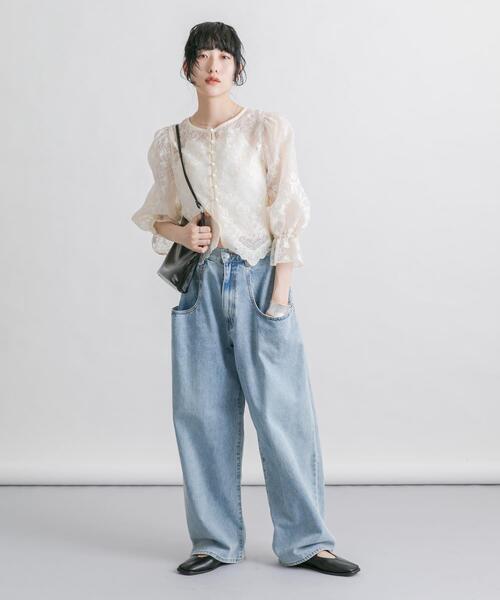 KBF(ケイビーエフ)の「オーガンジー刺繍クロップドブラウス(シャツ/ブラウス・レディース・アイボリー/ブラック/ピンク・ONE)」の9枚目の写真